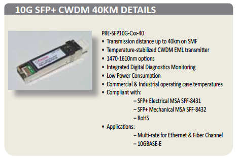 Precision Optical Transceivers offers SFP+ CWDM